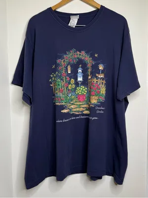 Vintage Bobbie Brooks Woman T Shirt Grandma’s Garden Plus Size 26/28 Cats Birds thumbnail 1