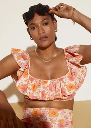 Orange And Pink Floral High Waisted Bikini Set thumbnail 1