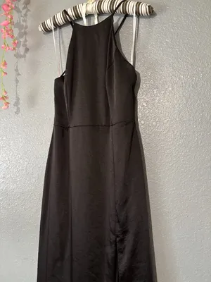 Lulu’s Black Satin Halter Maxi Dress • Size Medium thumbnail 3