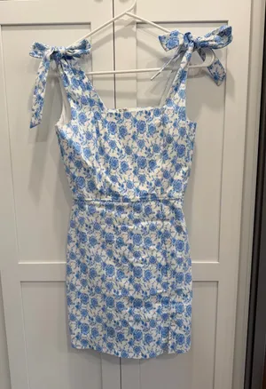 Altar’d State Blue Floral Tie-Shoulder Mini Dress thumbnail 1