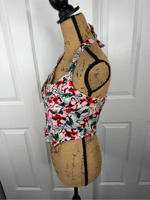 Japna Floral Halter Corset Top Size M Pink Red Green Y2K Summer thumbnail 6