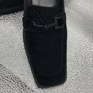 Stuart Weitzman black suede pinhole loafer heels thumbnail 2