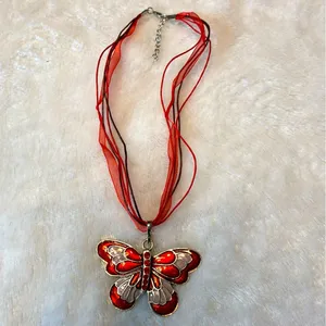 Women's Colorful Butterfly Zircon Pendant Necklace with Ribbon Charm thumbnail 3