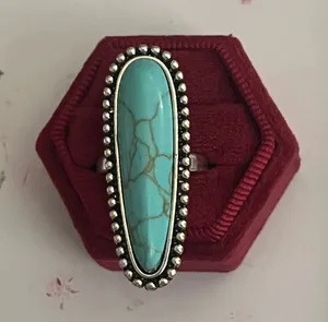 02 Collection Stainless Steel Silver Bohemian Design Faux Turquoise Statement Ring Size 7 thumbnail 1