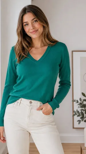 Banana Republic Green V Neck Merino Wool Sweater Women XL Classic Festive Preppy thumbnail 1