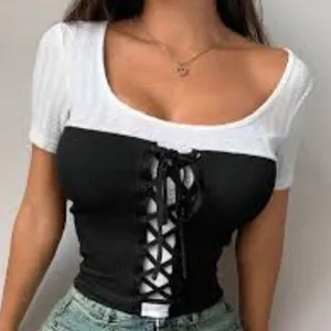 Dazy black & white lace-up corset top thumbnail 1