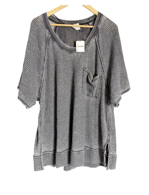 Free People We the Free Fairmont Tee Slouchy Light Thermal Short Sleeve Gray M thumbnail 1