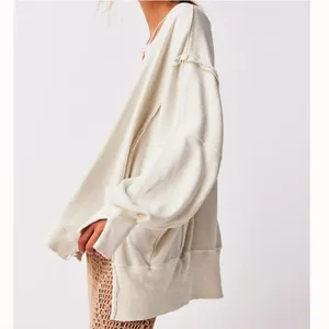 NEW! WE THE FREE PEOPLE Camden LARGE Gray Opal Cream Off-Shoulder Sweatshirt thumbnail 5
