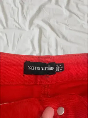 PrettyLittleThing Red Distressed Denim Mini Skirt Size 0 thumbnail 3
