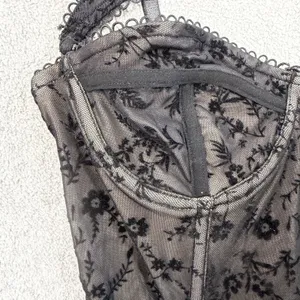 Windsor Black Velvet Floral Flocked Mesh Bustier Corset Top Size SM Adjustable thumbnail 3