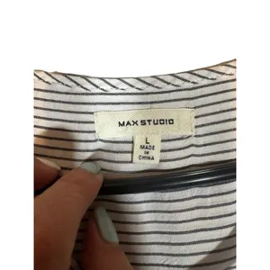 Max Studio White Striped Long Sleeve Button Bow Detail Blouse Women Sz L thumbnail 8