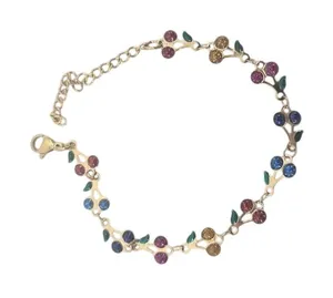 Bracelet Womens Cherry‎ Fruit Link Gold Multicolor Enamel 6-8in thumbnail 1