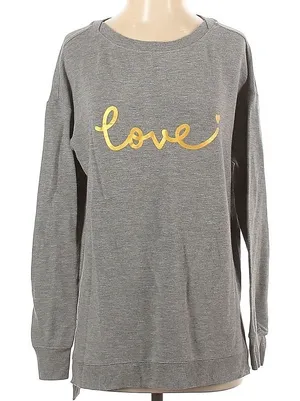 Marled Comfy Cozy Long Sleeve Split Hem Love Sweatshirt Women's Medium‎ Gray thumbnail 1