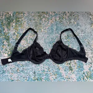 Vintage Olga black lace sheer underwire bra, size 32C thumbnail 3