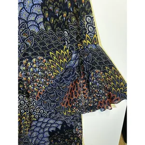 MSK Blue Paisley Flared Bell Sleeve Shift Dress Boho Floral Womens M/L READ thumbnail 11