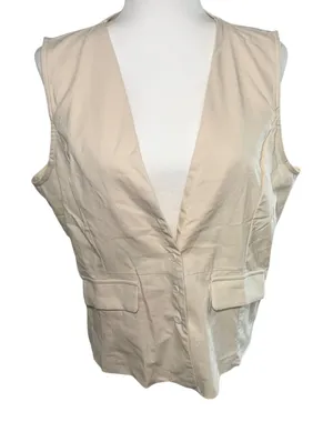 NEW Mint Limit Cream Cotton Linen Button Front Waistcoat Vest Womens XXL Capsule thumbnail 1