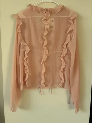 Oak and Fort Pink Ruffle Chiffon Top - Size Medium thumbnail 2