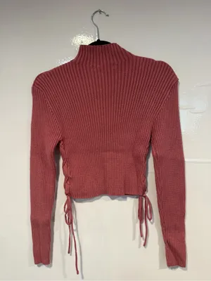 Altar’d State Ribbed Mock Neck Side-Tie‎ Crop Top - Dusty Rose thumbnail 4