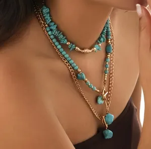 Elegant Turquoise and Gold Layered Necklace thumbnail 8