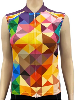 Women’s Sleeveless Geo-Print Cycling Jersey - Multicolor 3XL thumbnail 1