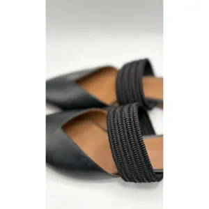 Malone Souliers Maureen‎ Pointed Toe Black Leather Corded Strap Flats Shoes thumbnail 5