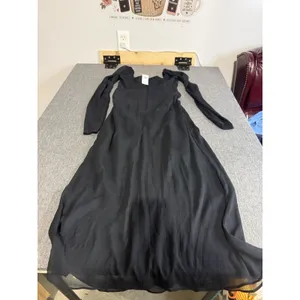 Abercrombie Women's Black Sheer Chiffon Pleated Long Sleeve Maxi Dress Size ST thumbnail 13