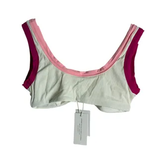 L*Space Lala White Pink Colorblock Sporty V-Neck Bikini Swimsuit Top Size M thumbnail 5