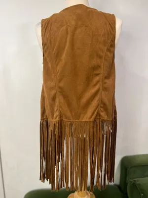 Womens Boho Western Country Festival Floral Fringe Vest Size S thumbnail 4