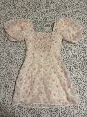 Amable Floral Cream Puff Sleeve Mini Dress thumbnail 4