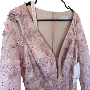 NEW Mac Duggal Pink Floral Applique Long Sleeve Illusion Homecoming Wedding Gown thumbnail 3