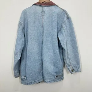 Vintage 90s Women's Size XL‎ Denim Trench Chore Coat Light Wash Contrast Collar thumbnail 3