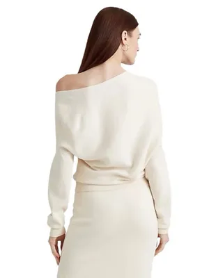 NWT Lauren Ralph Lauren Surplice Asymmetric‎ Winter Cream Cotton Sweater thumbnail 2