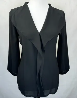 Loft Black Blouse Sz S Sheer Front Knit Back V-Neck Flapped Neckline thumbnail 1