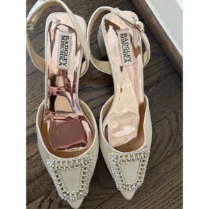 Badgley Mischka Womens Emmie Slingback Evening Pump Block Heel Ivory Satin 8 EUC thumbnail 7