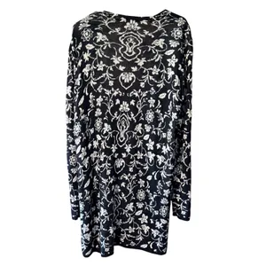 Janina Black White EU‎ 42, US Large Duster Cardigan Open Front Midi Sweater thumbnail 5