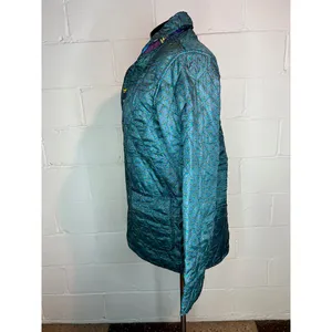 Jacket Quilted silk reversible bright green blue pink Size XL thumbnail 9