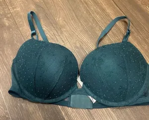 Victoria’s Secret Pushup green floral dotted lace 38D bra thumbnail 1