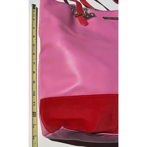 Vintage Juicy Couture Large Pink Leather Red Velvet Y2K Summer Travel Bag thumbnail 6