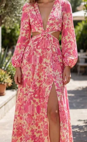 All About May Pink Floral Cutout Maxi Dress thumbnail 1