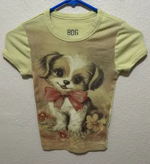 Y2K BDG Light Green Puppy Graphic Dog Tee with Red Bow Size XS thumbnail 1