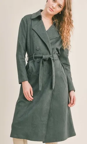 NWT Sage Green Trench Coat, Sadie & Sage, faux Suede, So Soft!‎ thumbnail 1