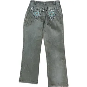 Embroidered olive straight leg jeans Tan Size 30 thumbnail 3