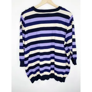 ModCloth Womens 4X Striped Pullover Sweater Navy Purple Cream 3/4 Sleeve Buttons thumbnail 2