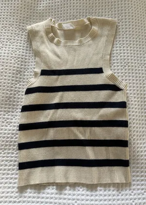 Bobbles & Lace Cream and Navy Striped Top thumbnail 1