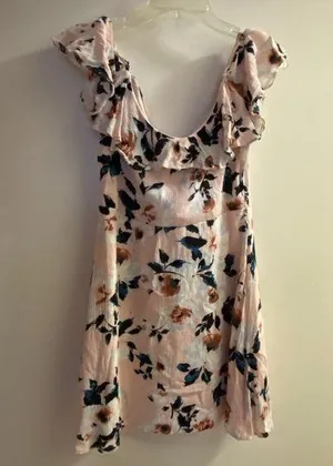 Gypsies & Moondust Womens Mini Dress M Medium Floral Peach & Navy Blue thumbnail 1
