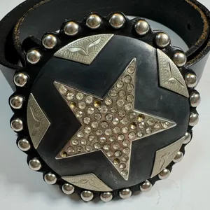 Vintage Cowboy Decor Lonestar Stud Leather Belt Rhinestone Buckle 36 Studded thumbnail 3