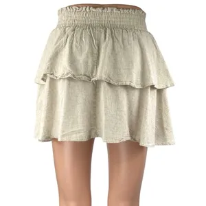 Princess Polly Beige Tan Smocked Pull On Tiered Ruffle Flounce Mini Skirt Size 4 thumbnail 3