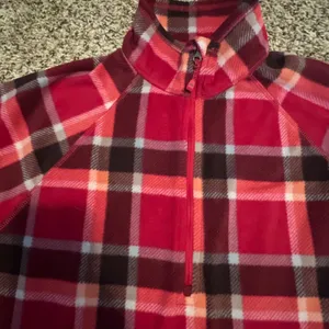 Eddie‎ Bauer Womens Red Plaid Fleece Quarter Zip Pullover Mock Neck Large thumbnail 3