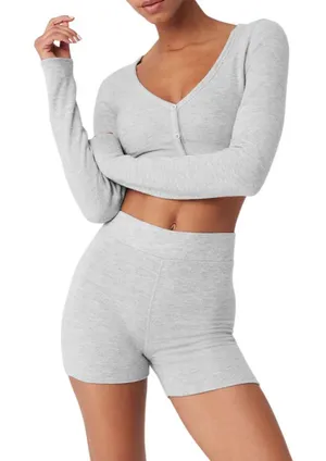 alo Alolux Cropped Me Time Cardigan *Athletic Heather Grey thumbnail 1