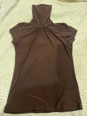 Women's Brown Mock Neck Short Sleeve Tee - Classic Stretch thumbnail 1